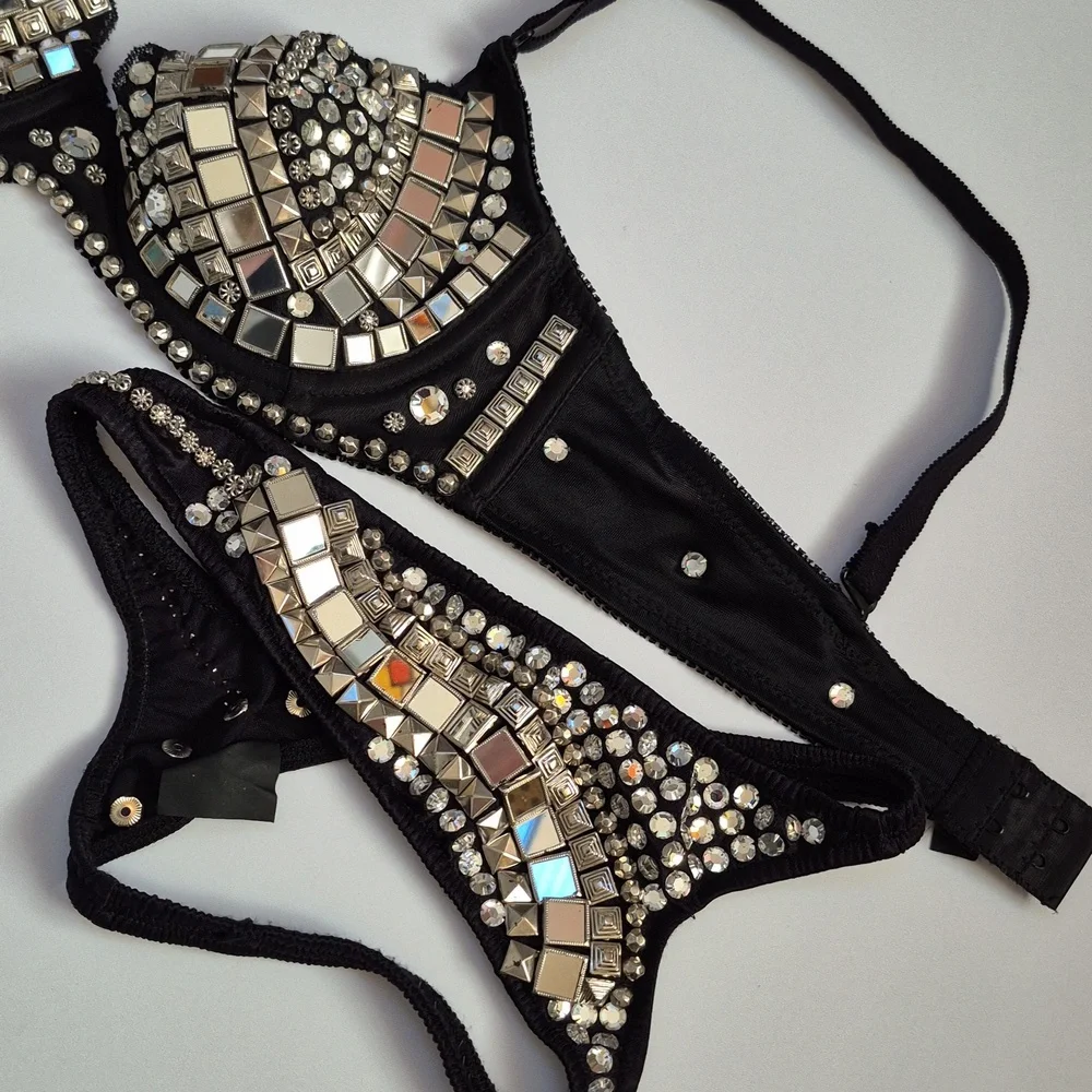 Metal Studded Handmade Vintage Heavy Quality Bra Panties Biker BDSM OOAK Goth - Picture 5 of 14